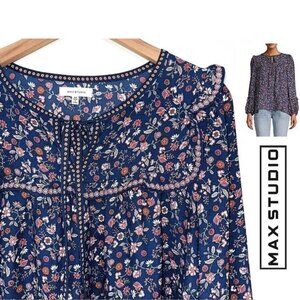 MAX STUDIO - Navy blue floral long sleeve top